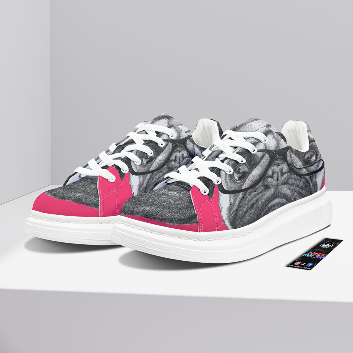 Glasses Pug Portrait Print Platform Shoes-grizzshop