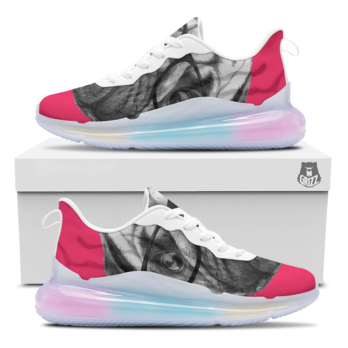 Glasses Pug Portrait Print Running Sneakers-grizzshop