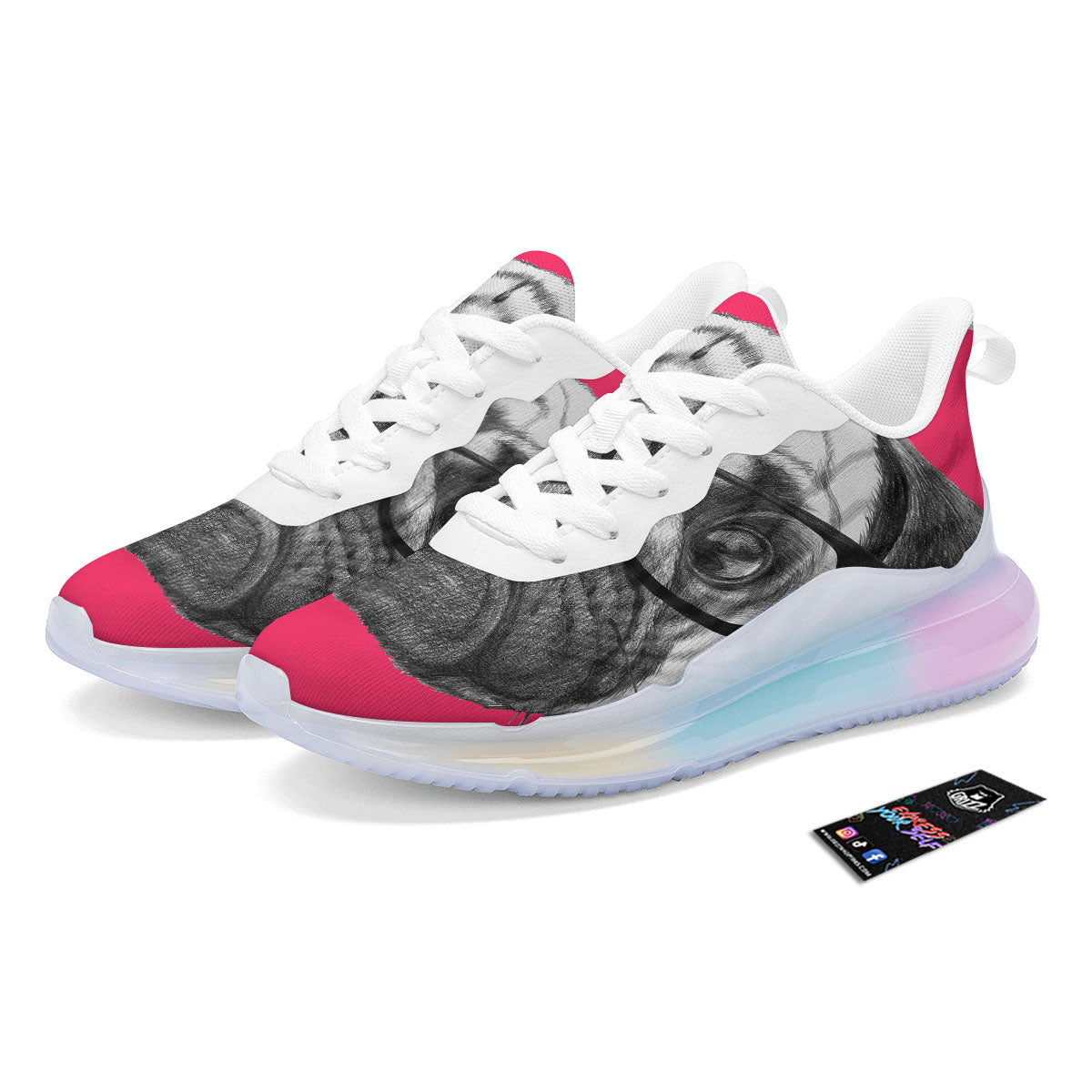 Glasses Pug Portrait Print Running Sneakers-grizzshop