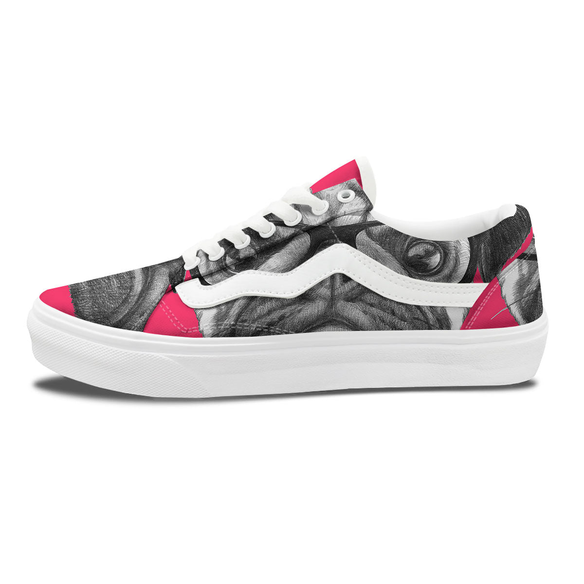 Glasses Pug Portrait Print Skate Shoes-grizzshop