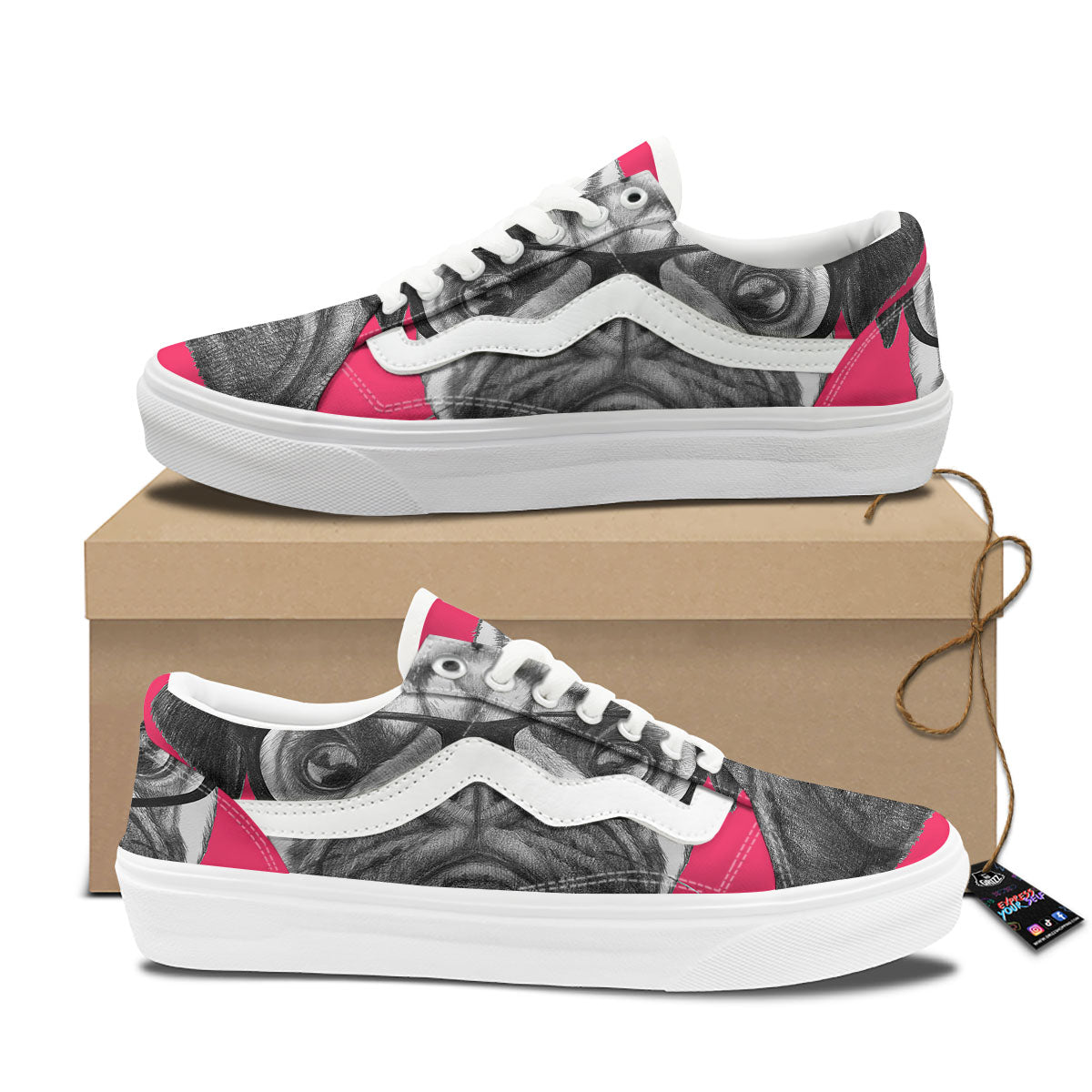Glasses Pug Portrait Print Skate Shoes-grizzshop