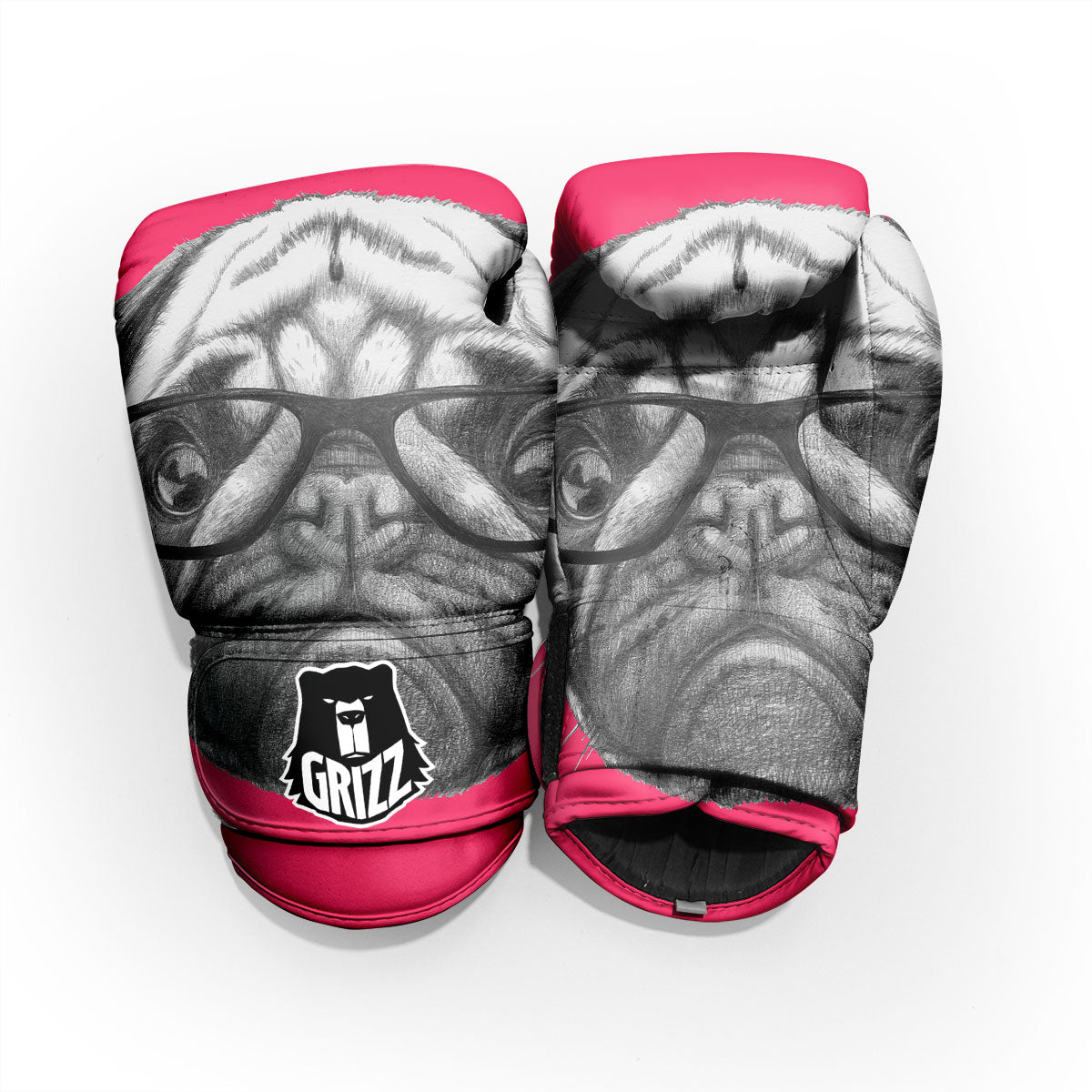 Glasses Pug Portrait Print Pro Boxing Glove