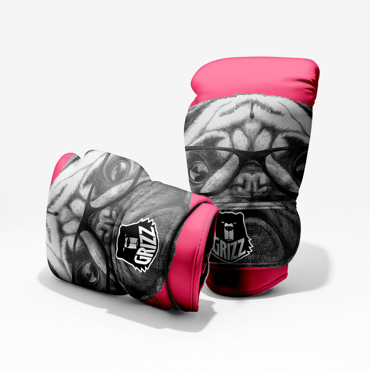 Glasses Pug Portrait Print Pro Boxing Glove