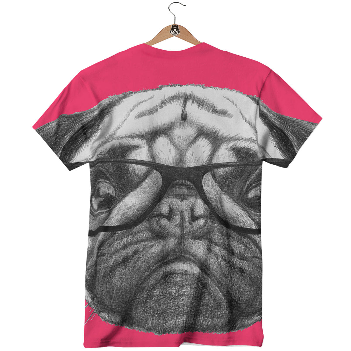 Glasses Pug Portrait Print T-Shirt-grizzshop