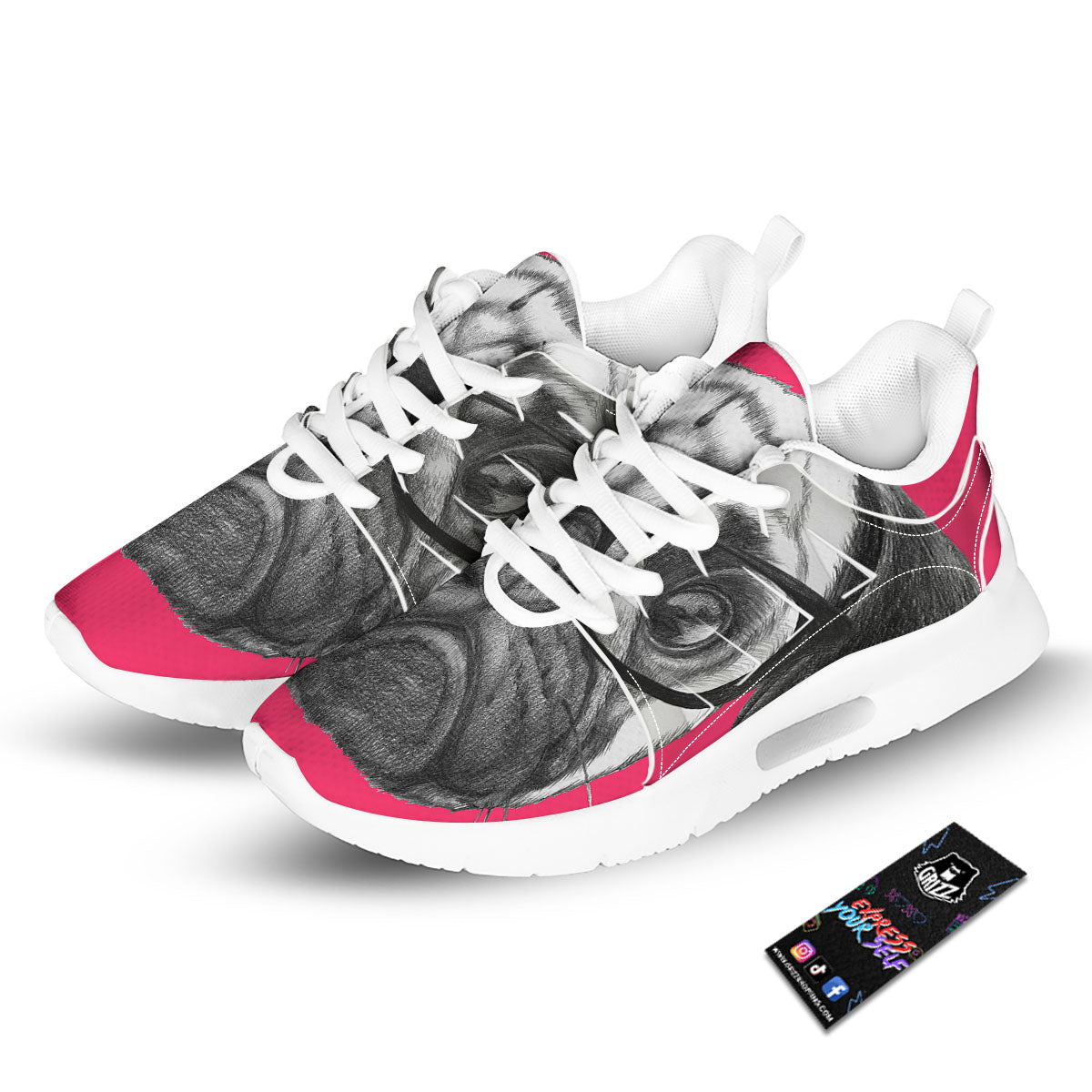 Glasses Pug Portrait Print Tennis Shoes-grizzshop