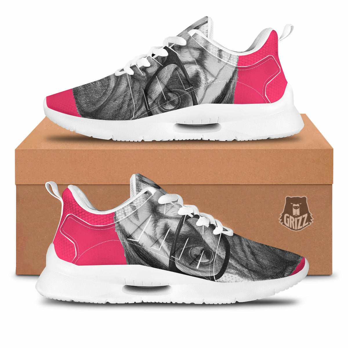 Glasses Pug Portrait Print Tennis Shoes-grizzshop