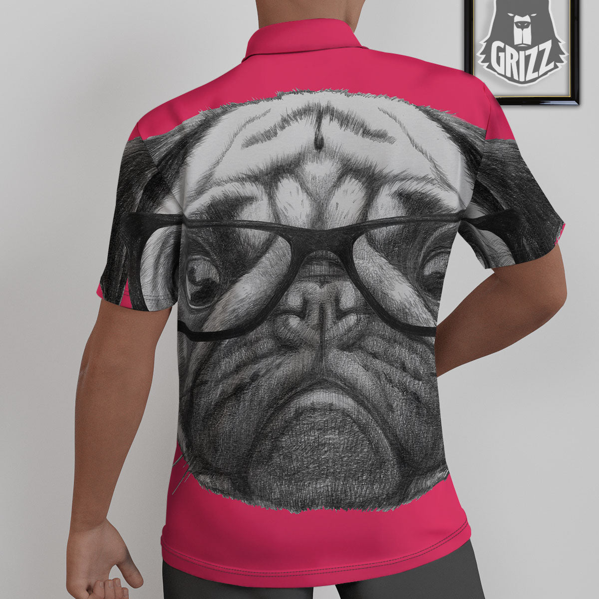 Glasses Pug Portrait Print Untucked Shirts-grizzshop