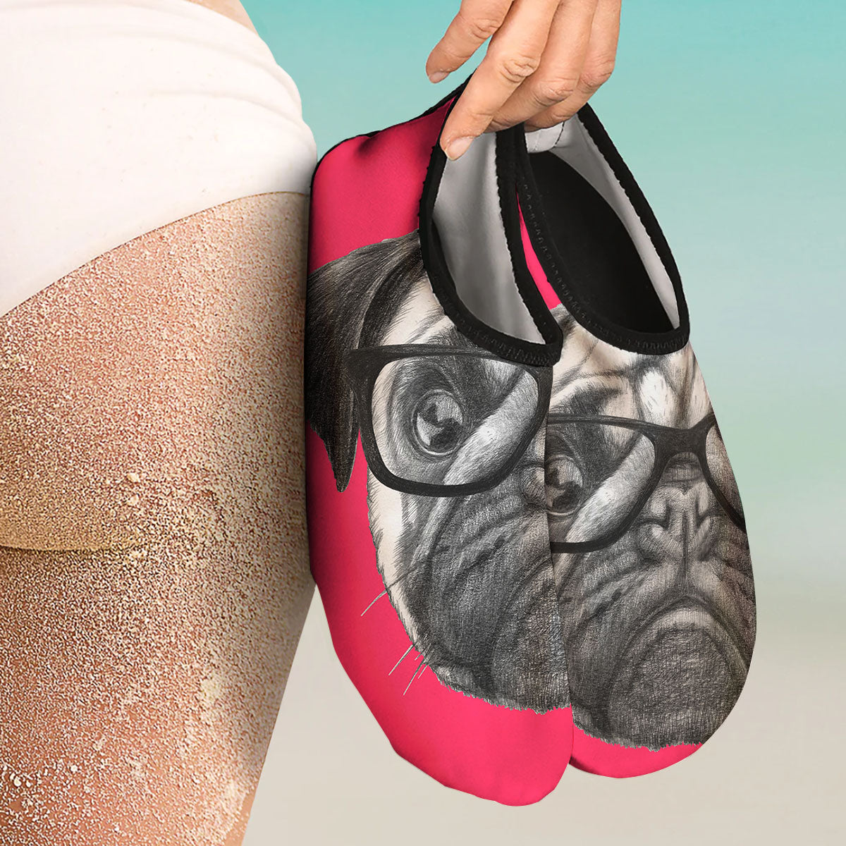 Glasses Pug Portrait Print Water Shoes-grizzshop