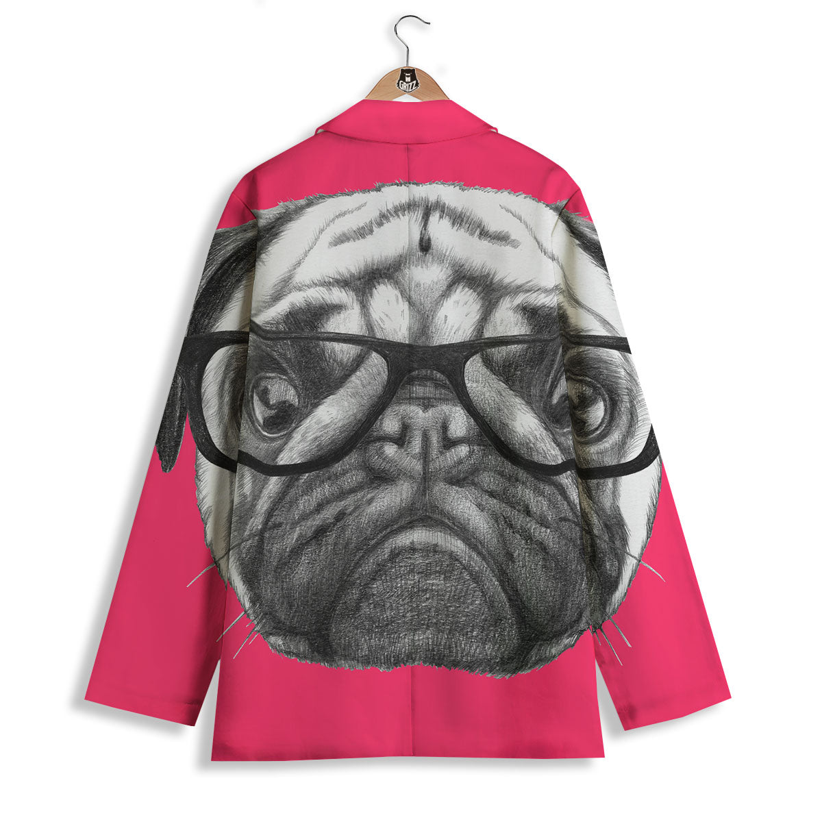 Glasses Pug Portrait Print Women's Blazer-grizzshop