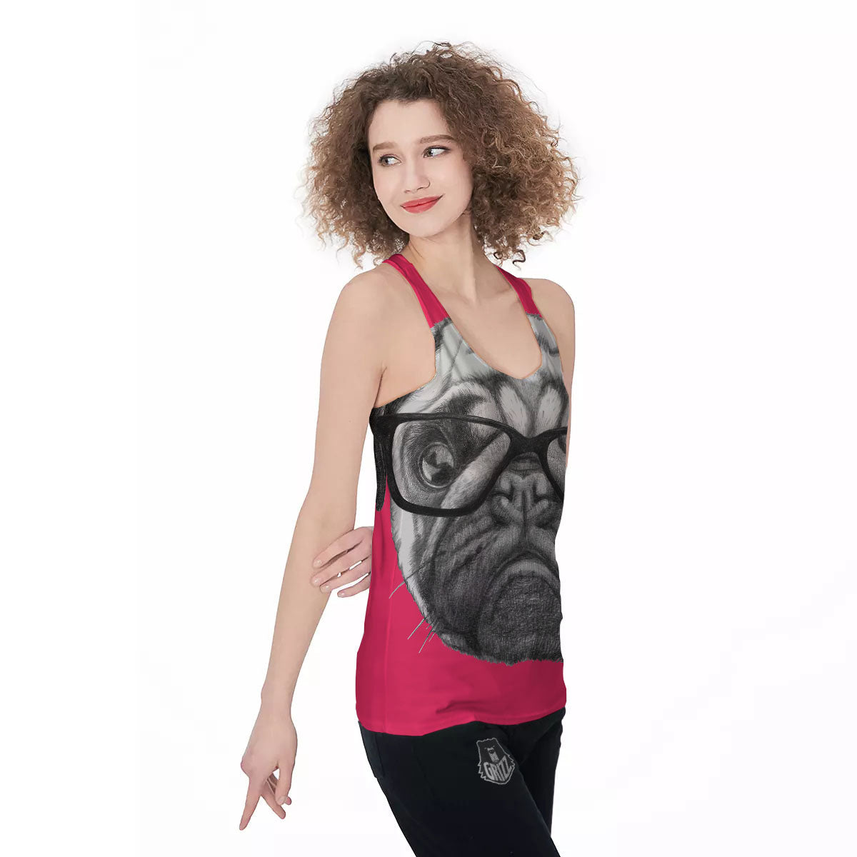 Glasses Pug Portrait Print Women's Racerback Tank Top-grizzshop