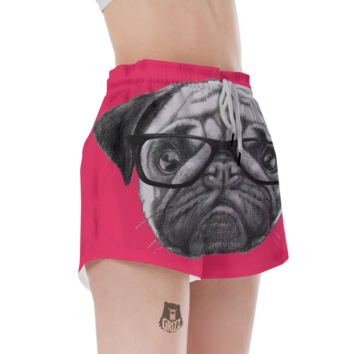 Glasses Pug Portrait Print Women's Shorts-grizzshop