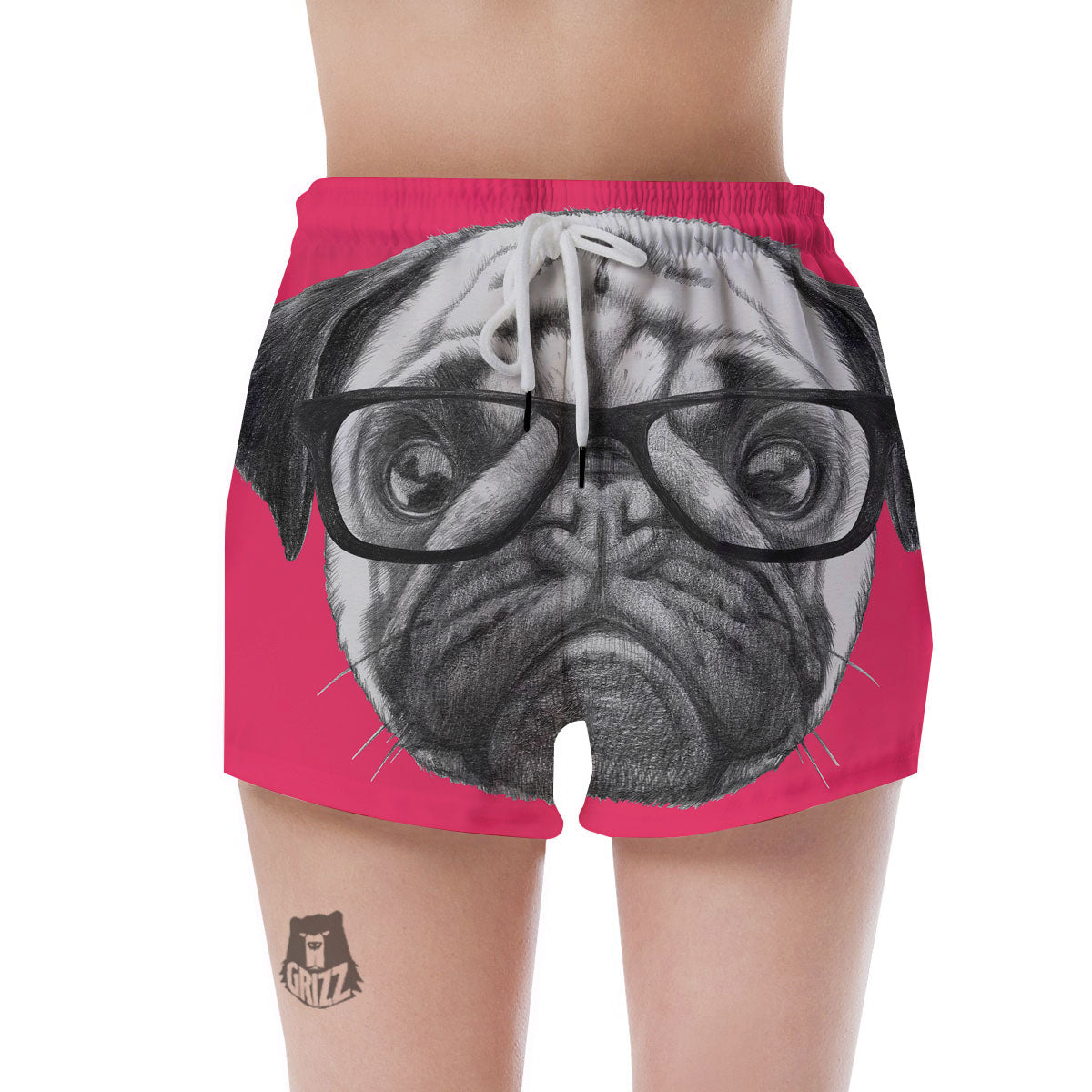 Glasses Pug Portrait Print Women's Shorts-grizzshop
