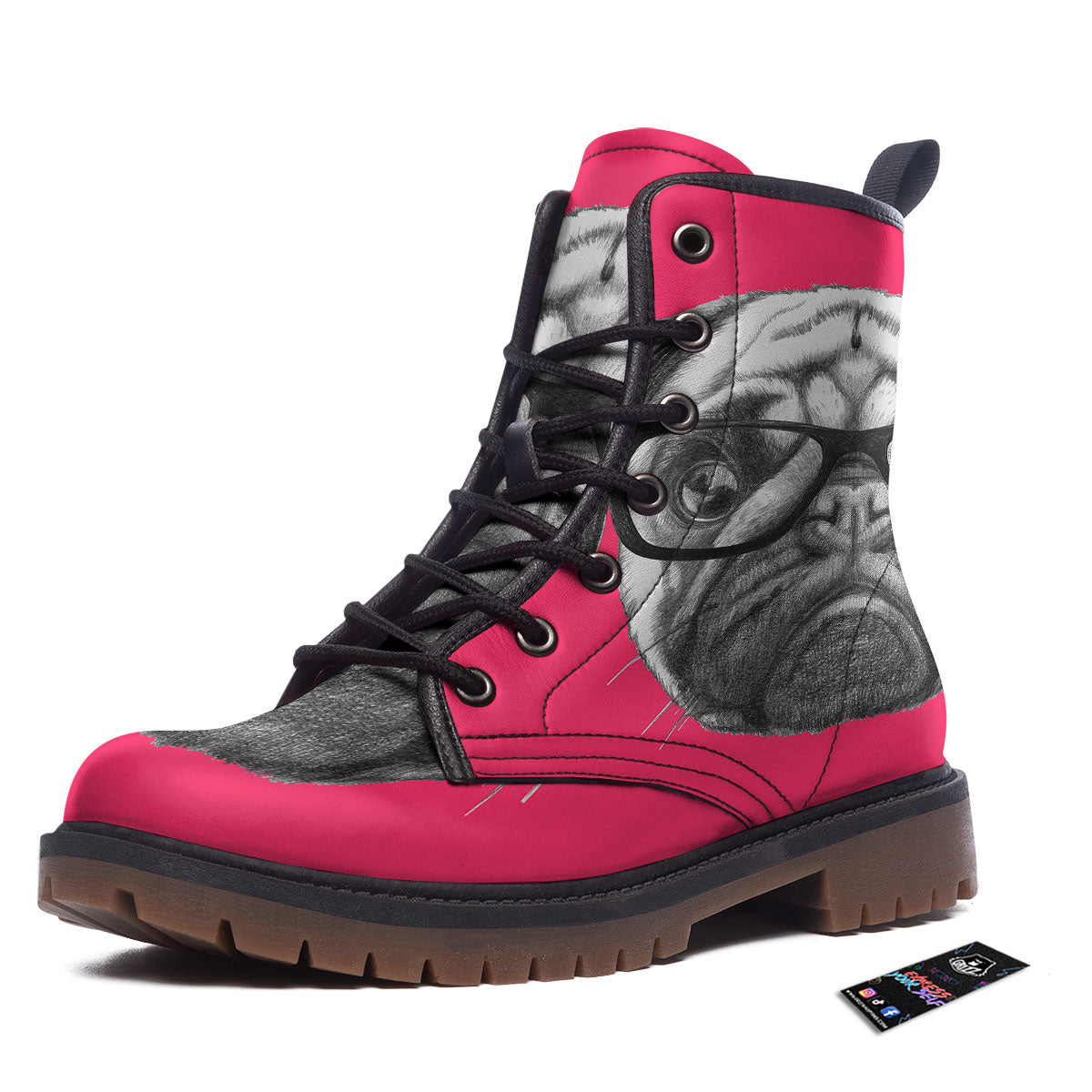 Glasses Pug Portrait Print Work Boots-grizzshop