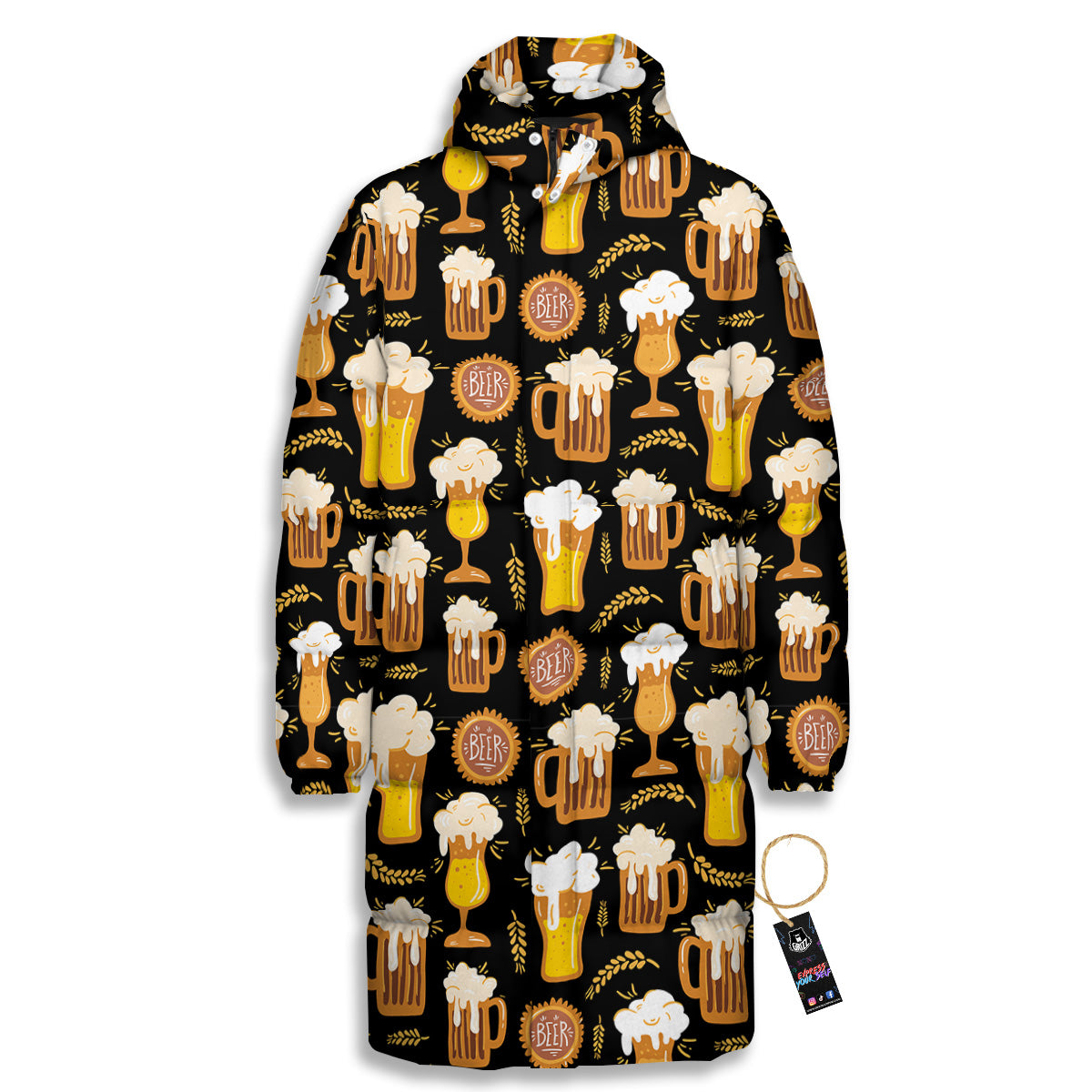 Glasses Of Beer Vintage Print Pattern Long Down Jacket