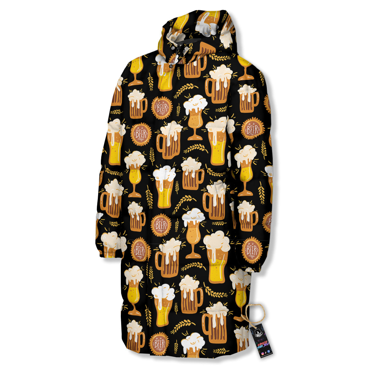 Glasses Of Beer Vintage Print Pattern Long Down Jacket