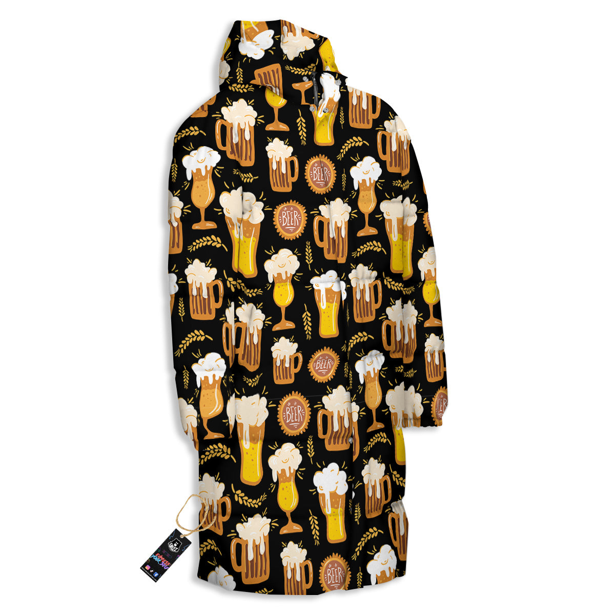 Glasses Of Beer Vintage Print Pattern Long Down Jacket