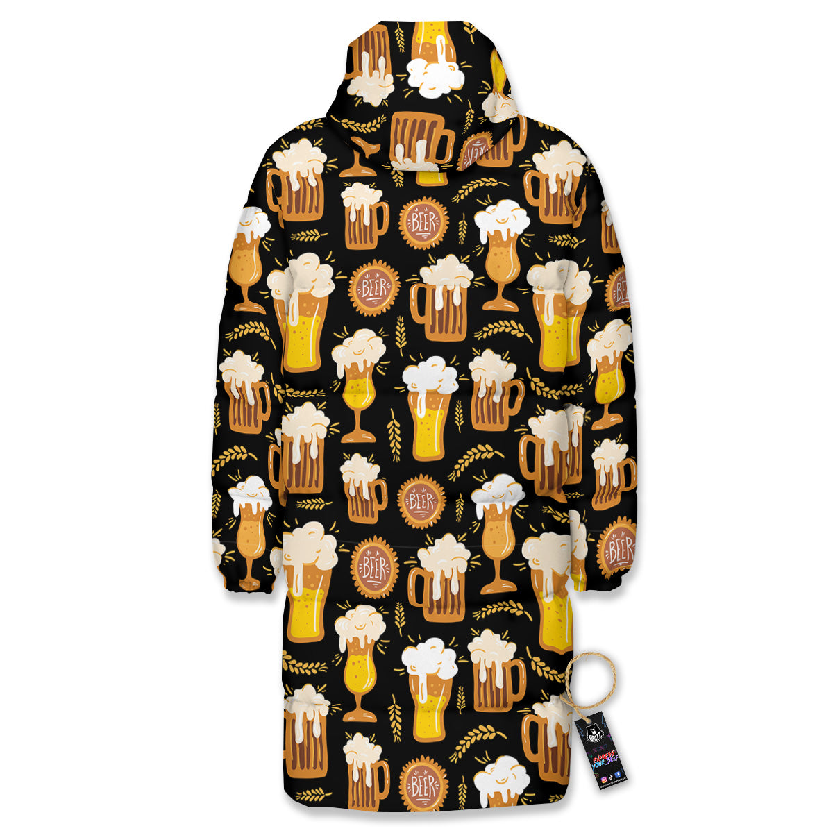 Glasses Of Beer Vintage Print Pattern Long Down Jacket