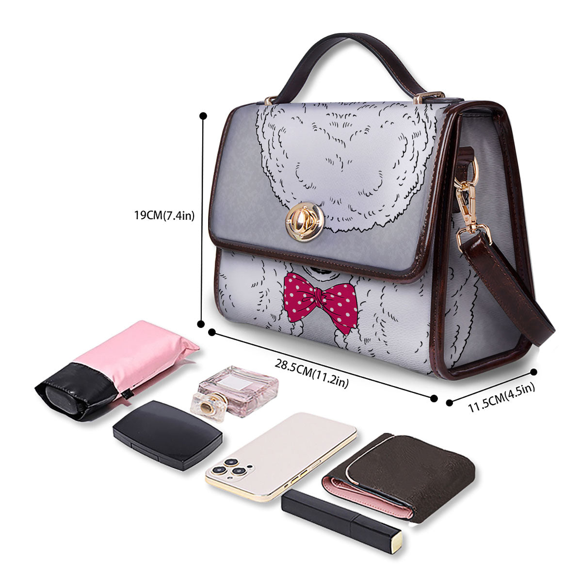 Glasses Poodle Print Women's Satchel Bag