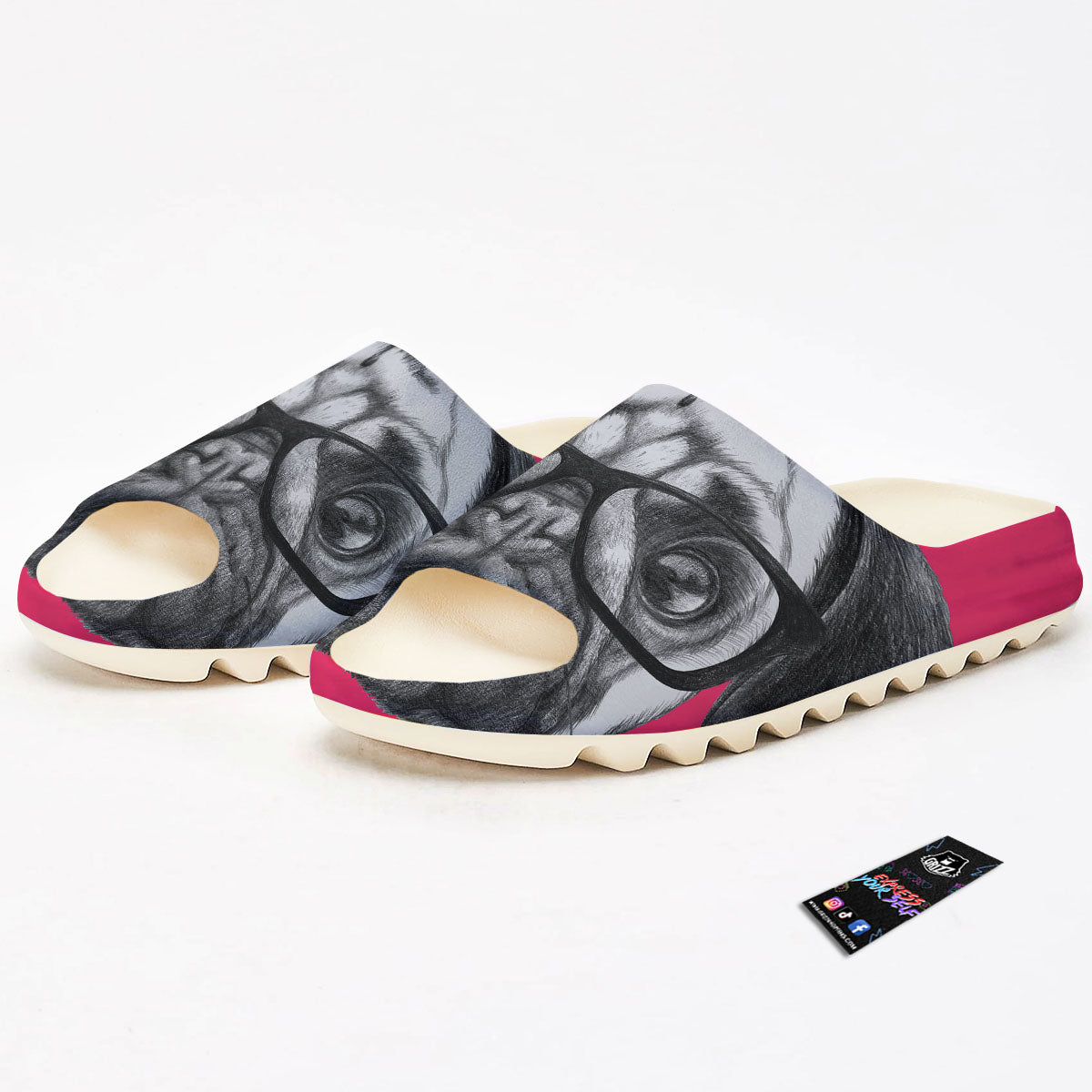 Glasses Pug Portrait Print Sandals-grizzshop