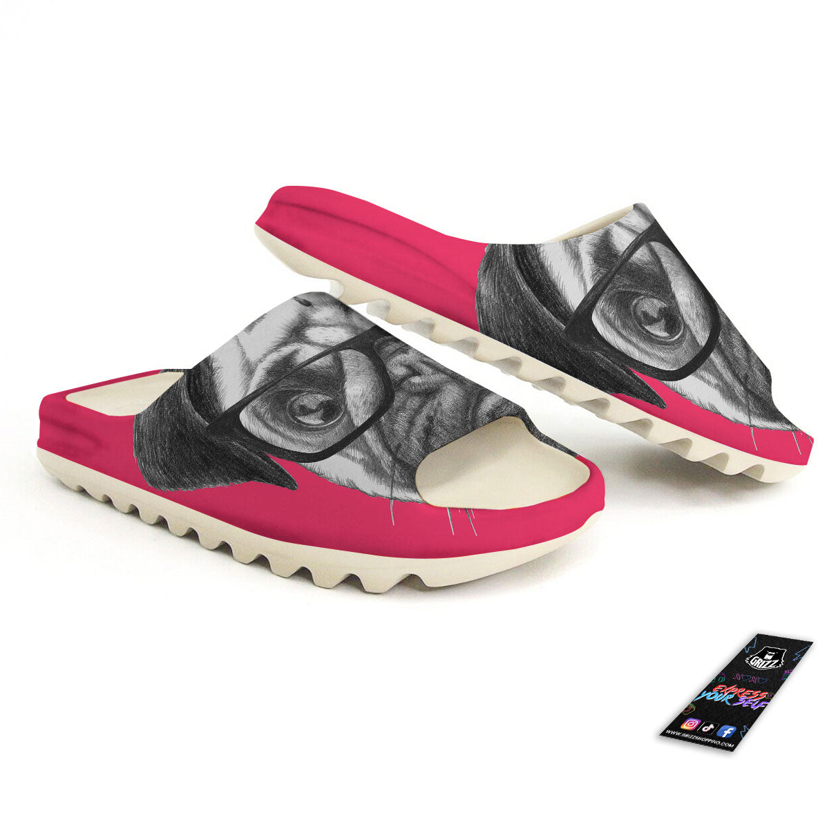 Glasses Pug Portrait Print Sandals-grizzshop