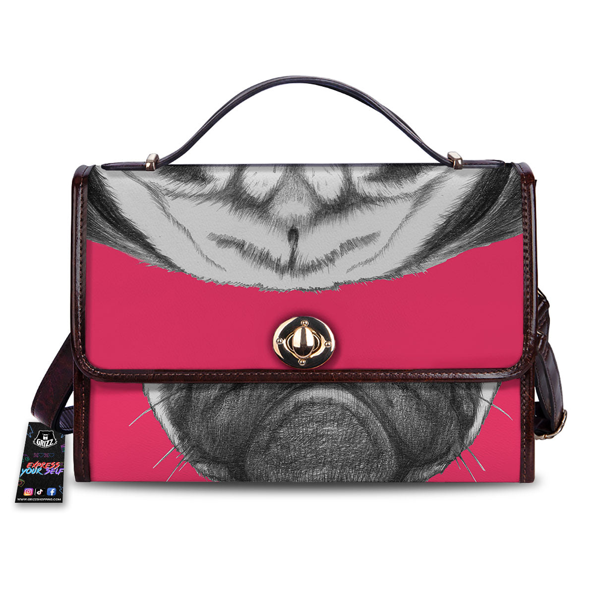Glasses Pug Portrait Print Women's Satchel Bag