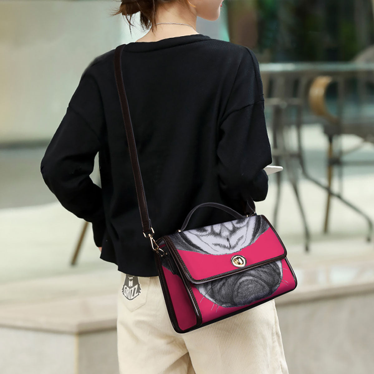 Glasses Pug Portrait Print Women's Satchel Bag
