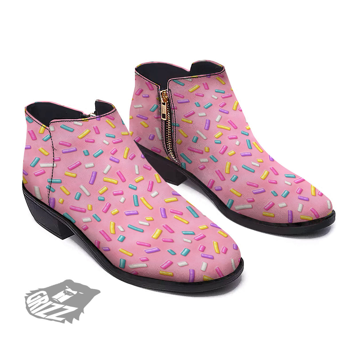 Glazed Donut Pink Print Pattern Ankle Boots-grizzshop