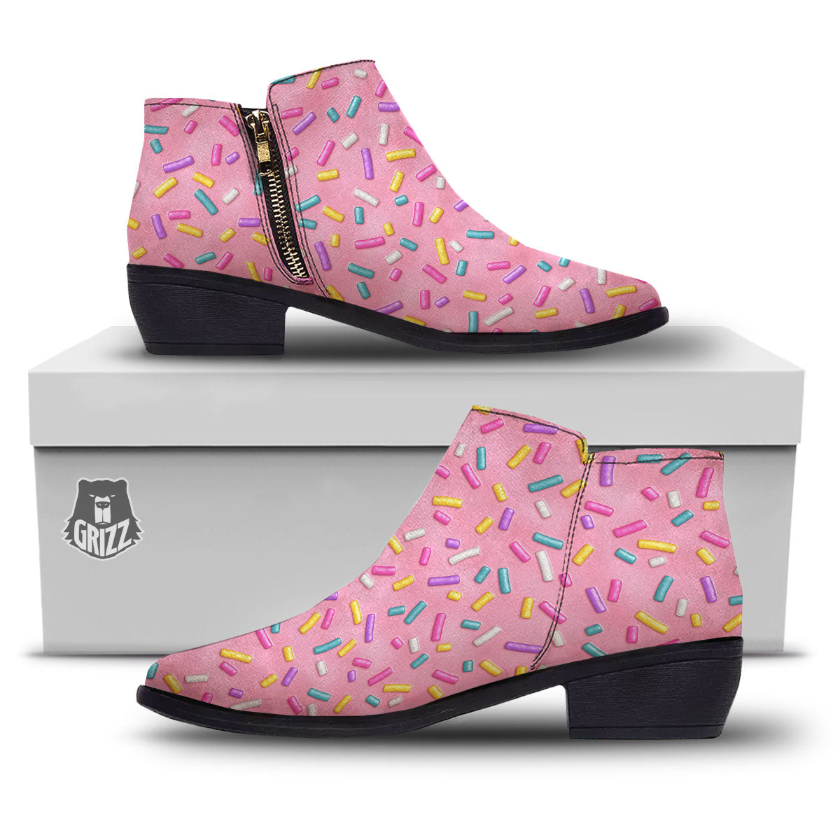 Glazed Donut Pink Print Pattern Ankle Boots-grizzshop
