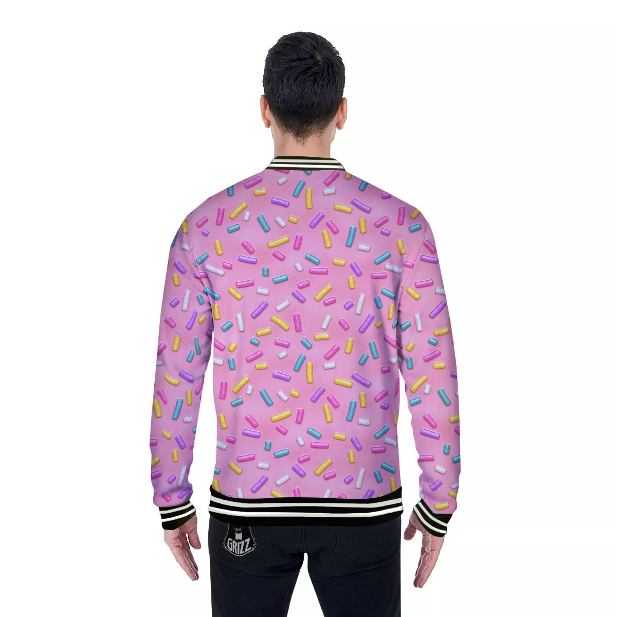 Glazed Donut Pink Print Pattern Baseball Jacket-grizzshop