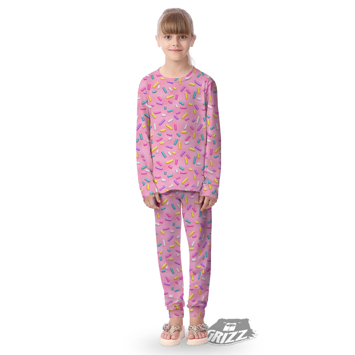 Glazed Donut Pink Print Pattern Kid's Pajamas-grizzshop