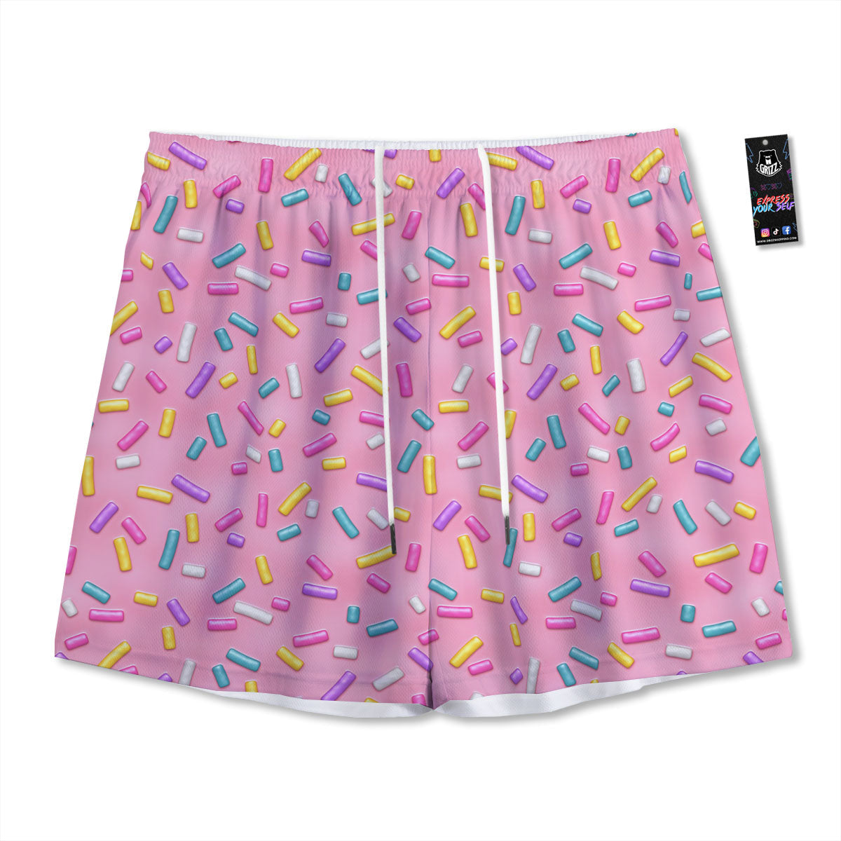 Glazed Donut Pink Print Pattern Mesh Shorts
