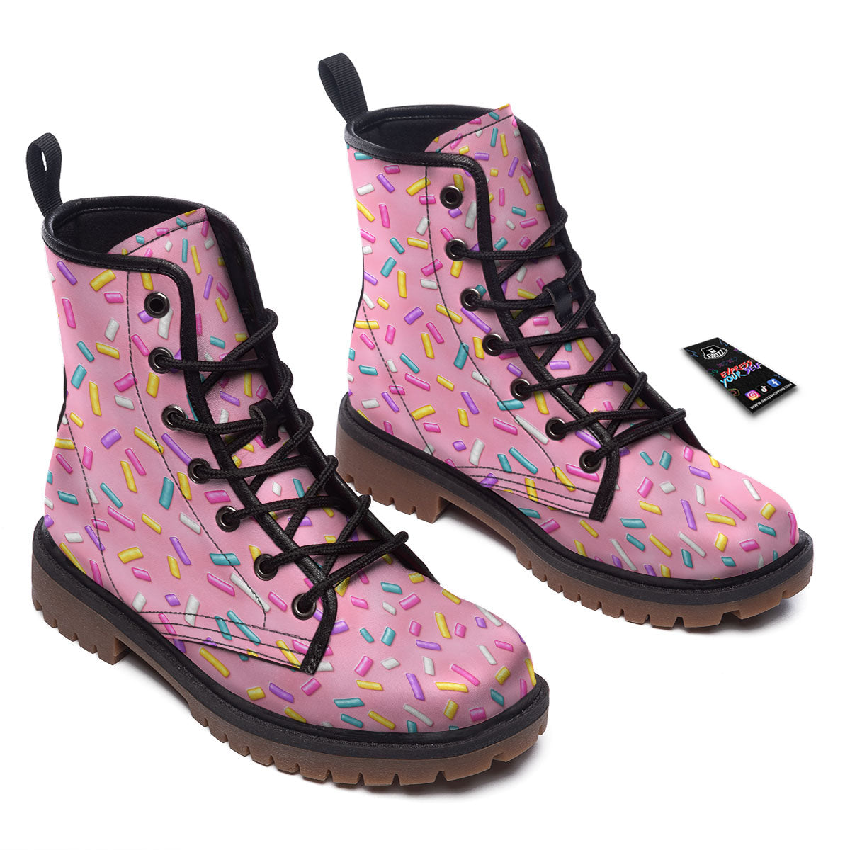 Glazed Donut Pink Print Pattern Work Boots-grizzshop
