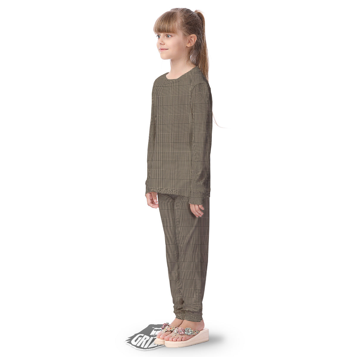 Glen Plaid Beige And Brown Print Kid's Pajamas-grizzshop