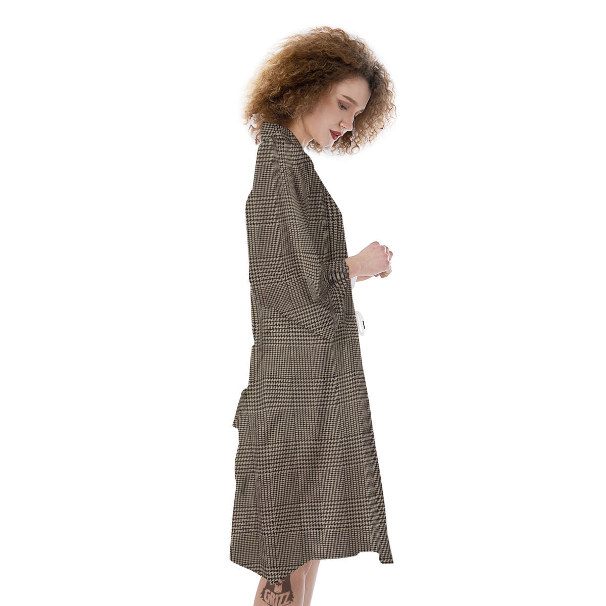 Glen Plaid Beige And Brown Print Kimono-grizzshop