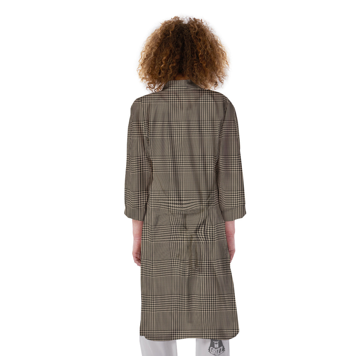 Glen Plaid Beige And Brown Print Kimono-grizzshop