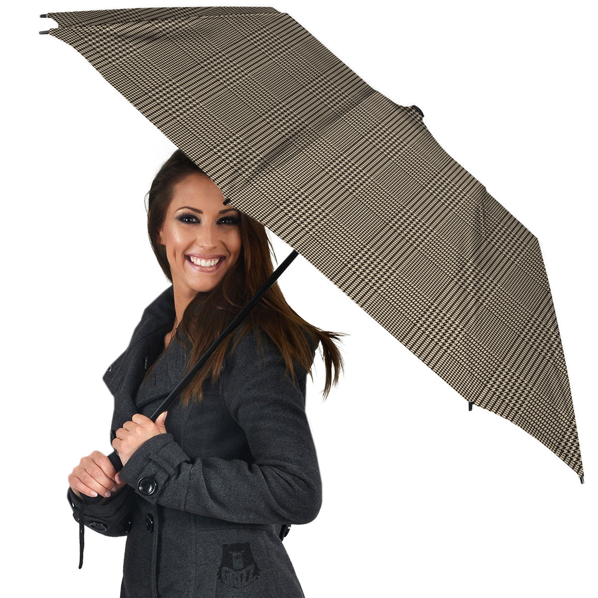 Glen Plaid Beige And Brown Print Umbrella-grizzshop