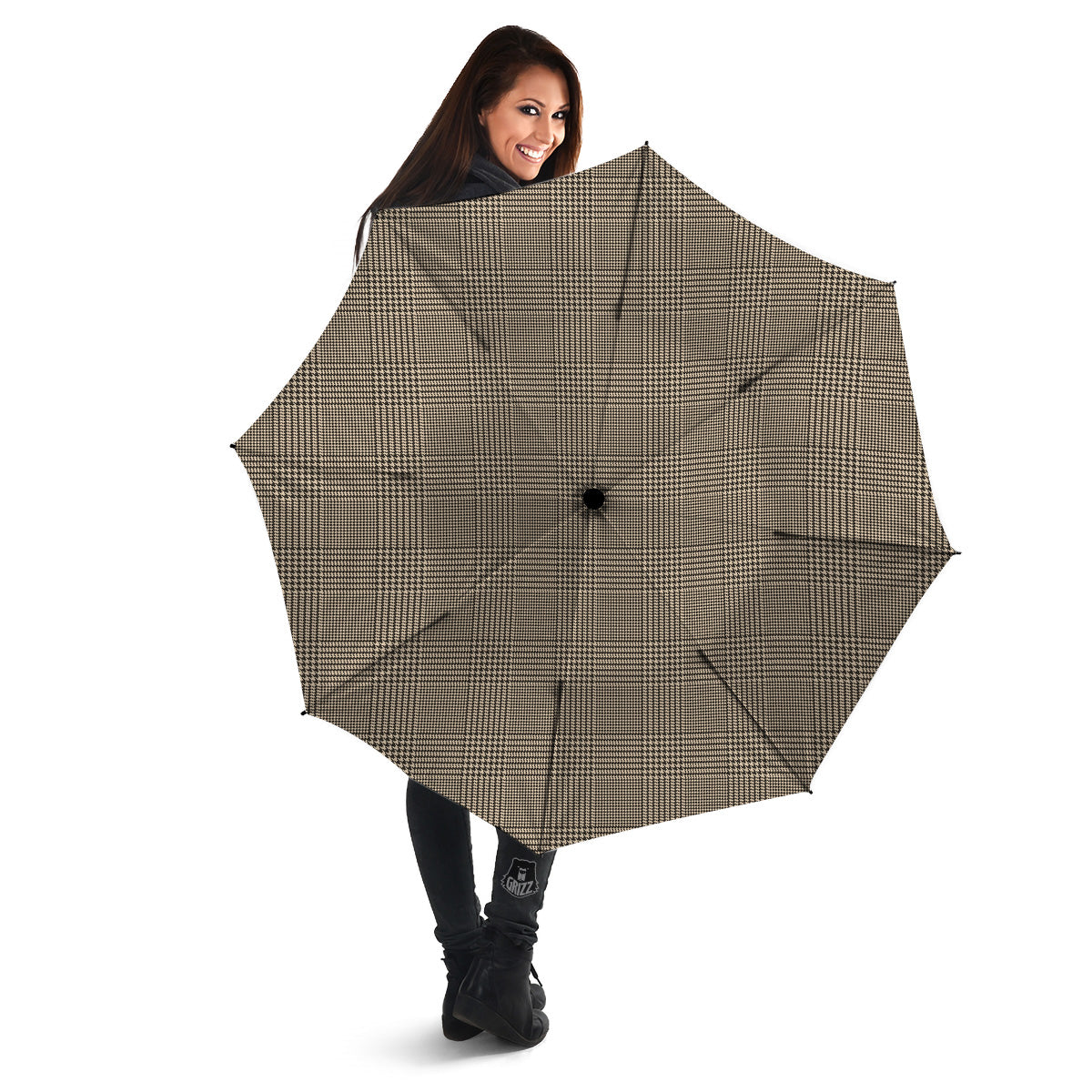 Glen Plaid Beige And Brown Print Umbrella-grizzshop