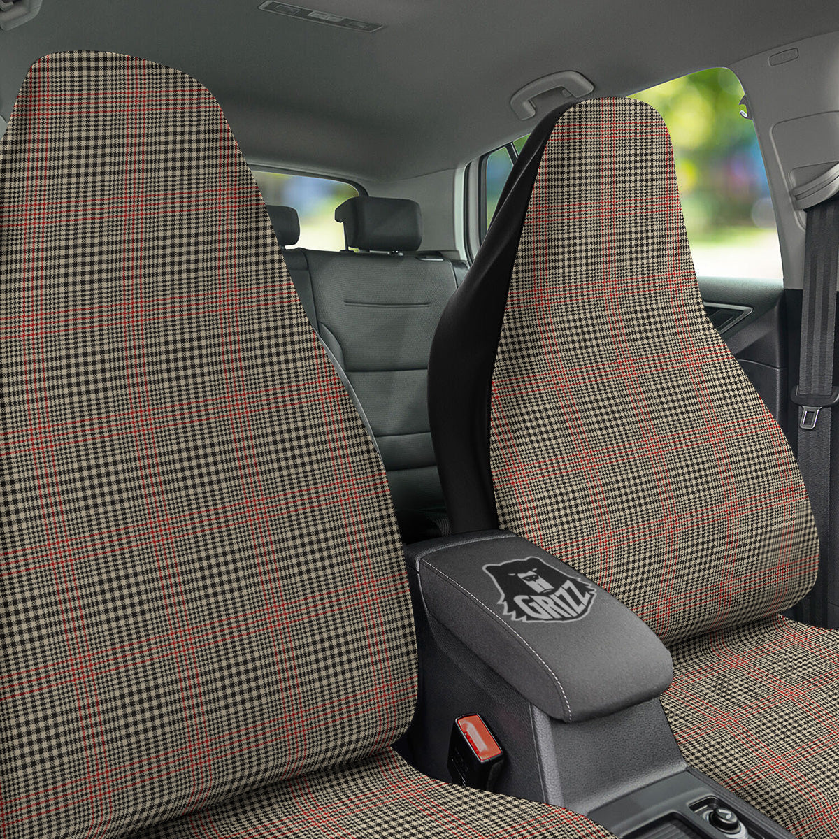 Glen Plaid Brown Beige Print Car Seat Covers-grizzshop