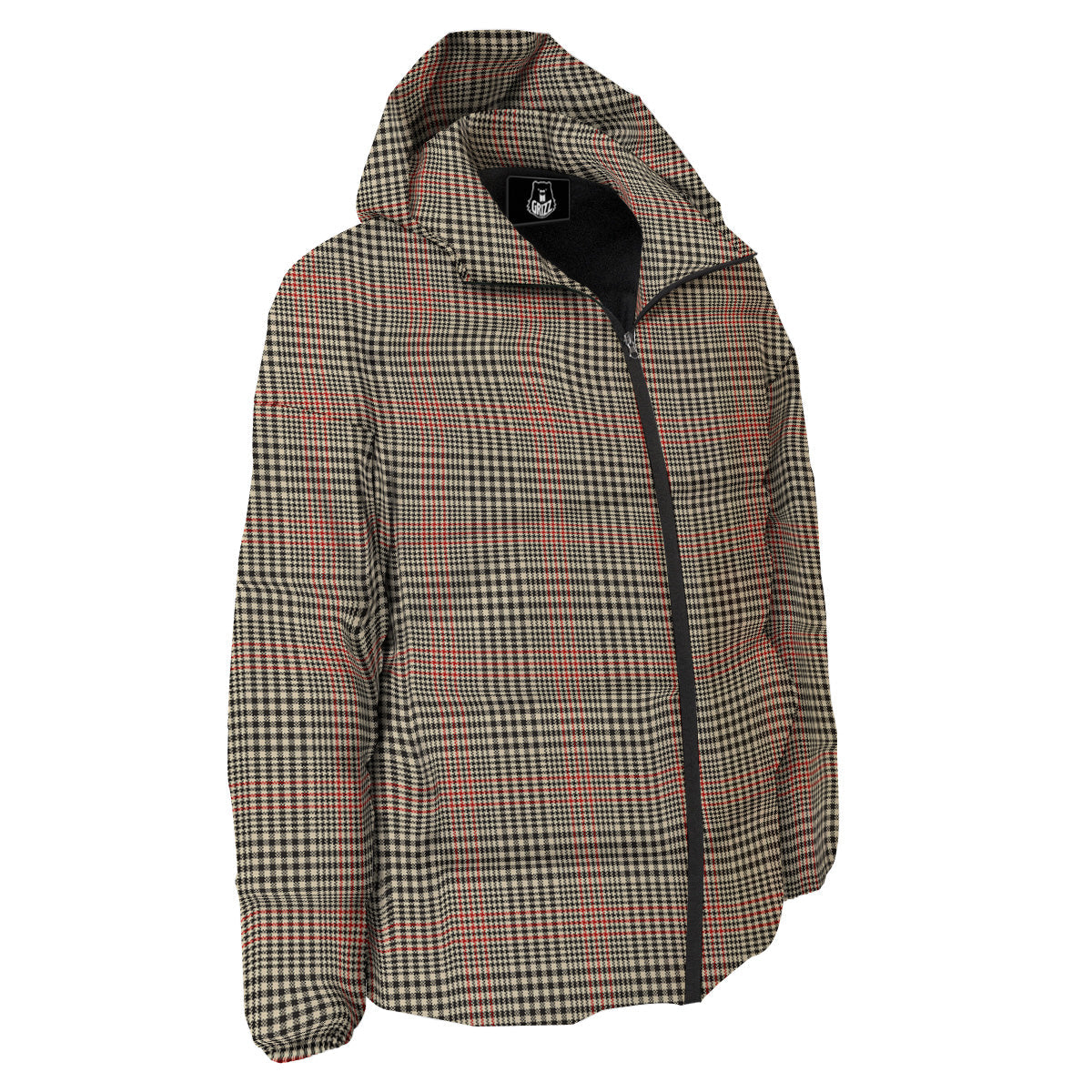 Glen Plaid Brown Beige Print Down Jacket-grizzshop