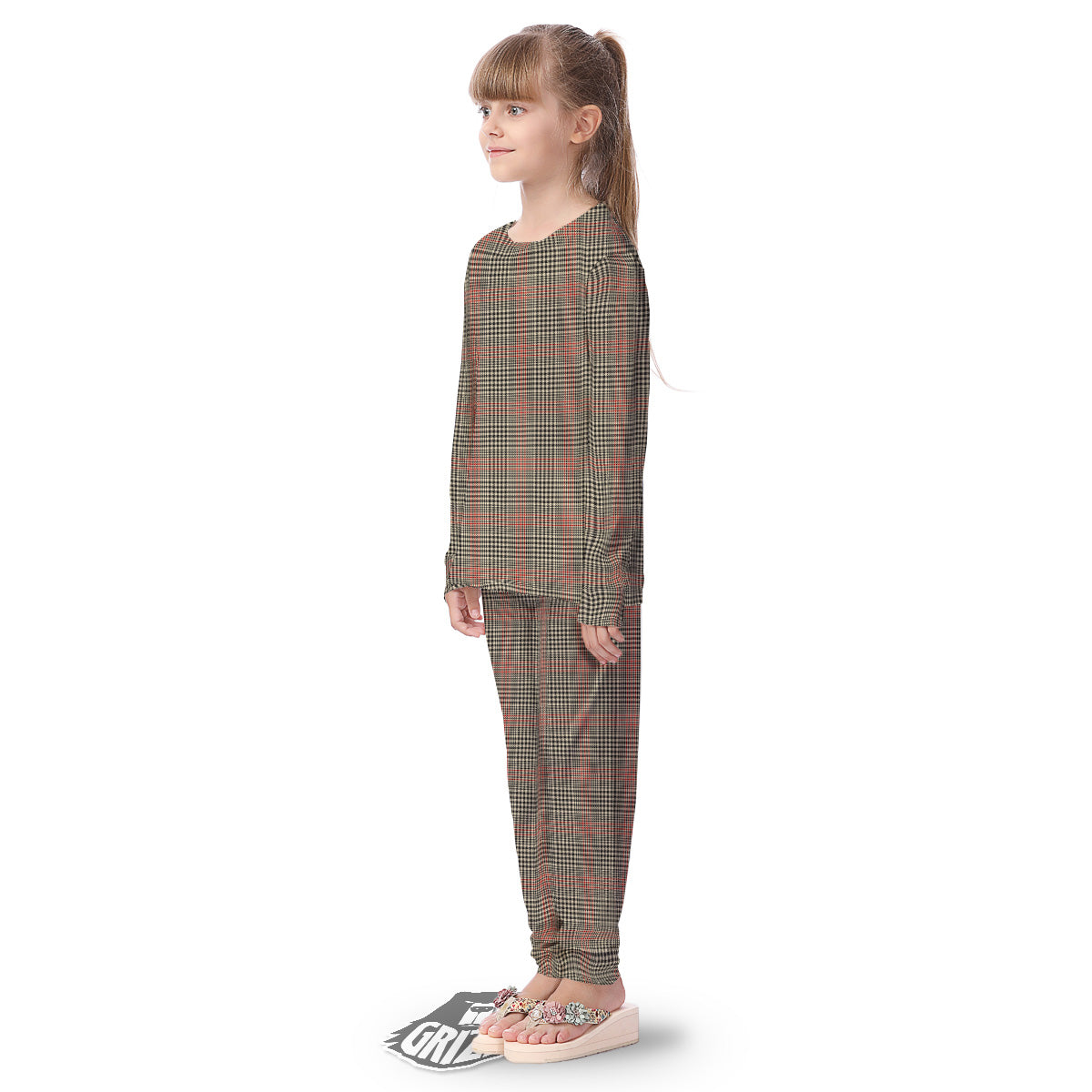 Glen Plaid Brown Beige Print Kid's Pajamas-grizzshop