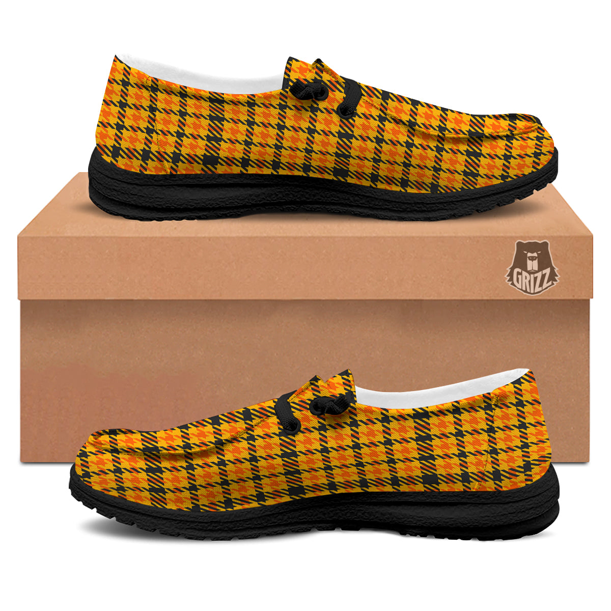 Glen Plaid Houndstooth Halloween Print Pattern Black Loafers-grizzshop