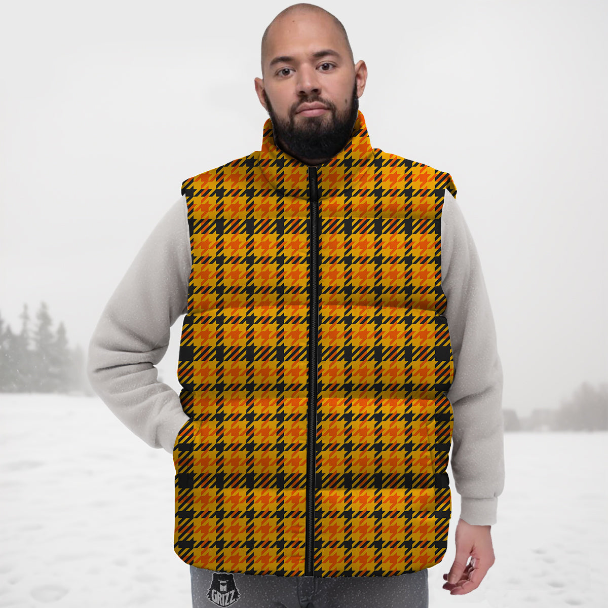 Glen Plaid Houndstooth Halloween Print Pattern Down Vest