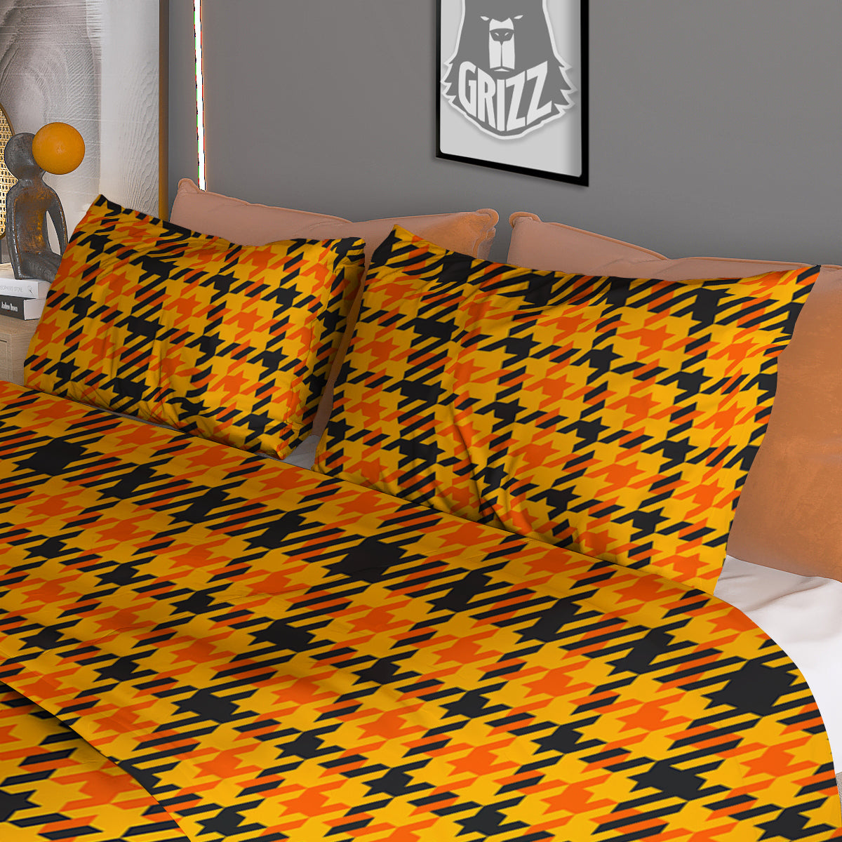 Glen Plaid Houndstooth Halloween Print Pattern Duvet Cover Bedding Set