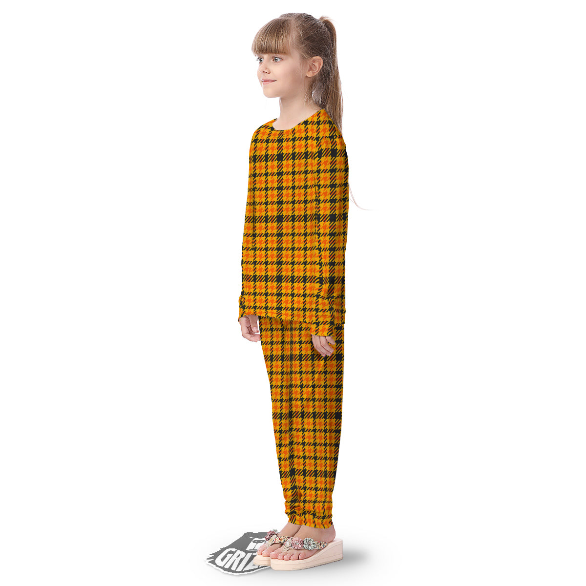 Glen Plaid Houndstooth Halloween Print Pattern Kid's Pajamas-grizzshop