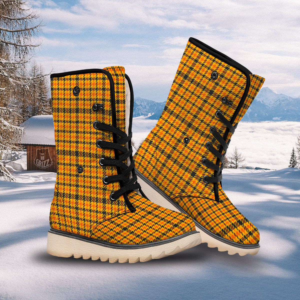 Glen Plaid Houndstooth Halloween Print Pattern Snow Boots-grizzshop