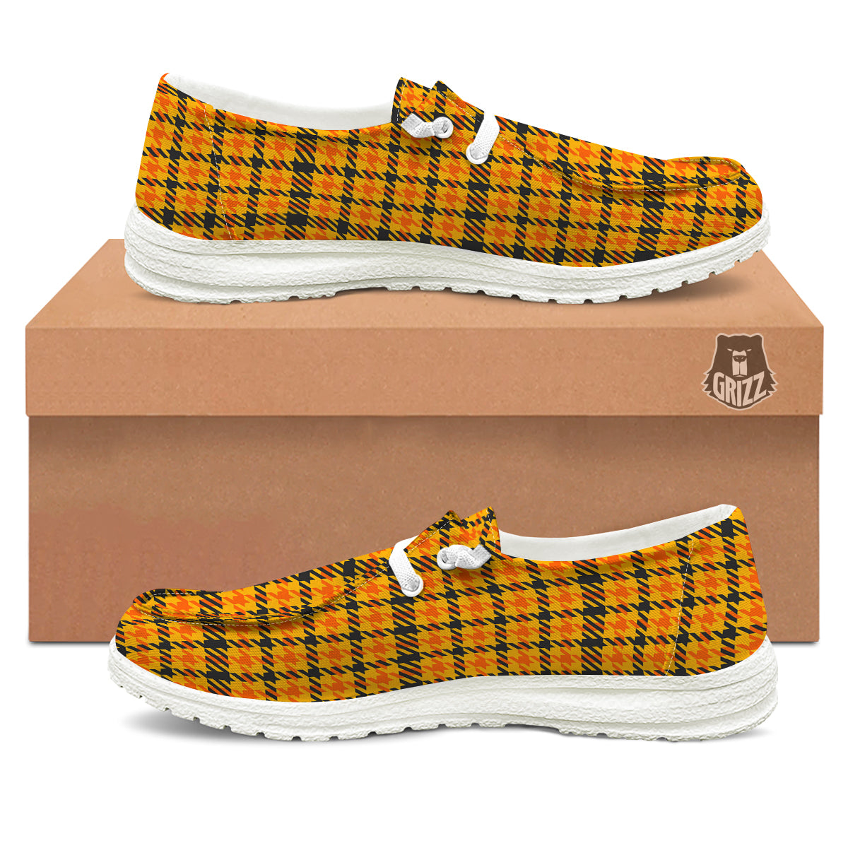 Glen Plaid Houndstooth Halloween Print Pattern White Loafers-grizzshop