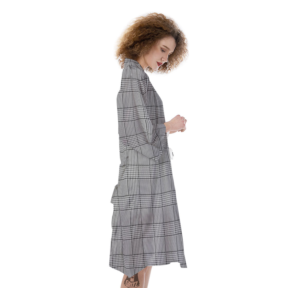 Glen Plaid White And Black Print Kimono-grizzshop