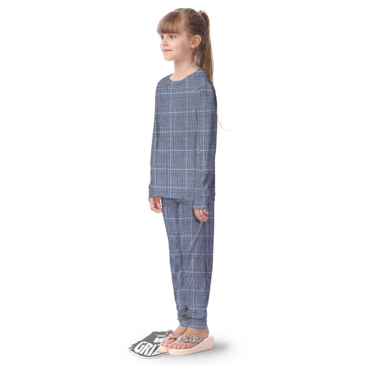 Glen Plaid White And Blue Print Kid's Pajamas-grizzshop