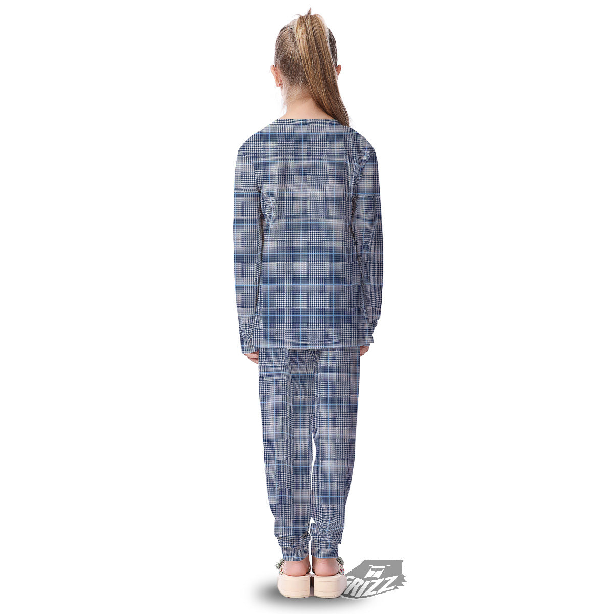 Glen Plaid White And Blue Print Kid's Pajamas-grizzshop