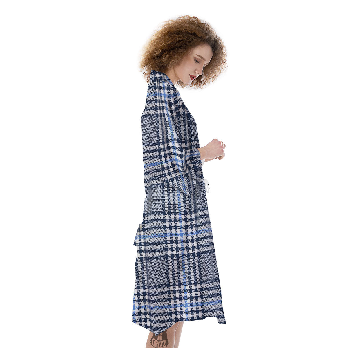 Glen Plaid White And Navy Print Kimono-grizzshop